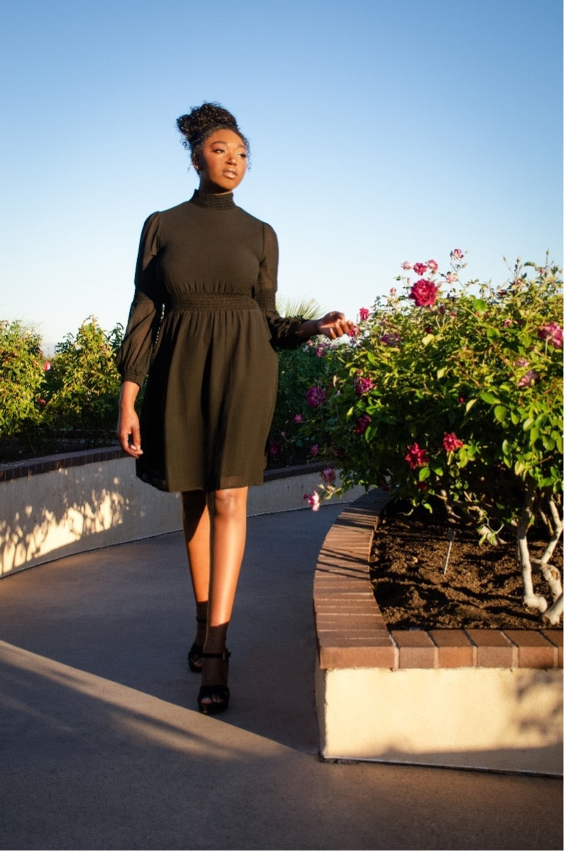 Shirred L/S Dress