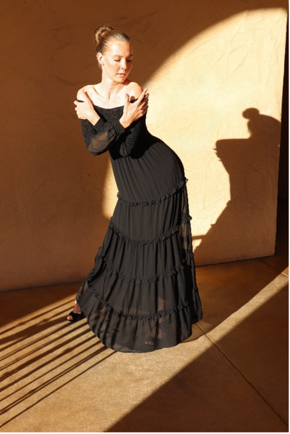Shirred Off Shoulder Dress